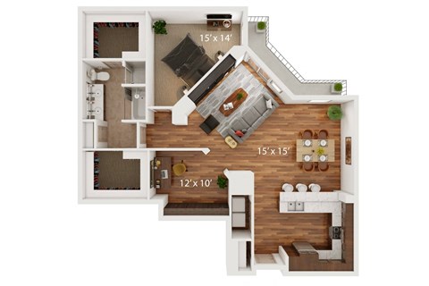 Floor plan for 1 bed, 1 bath, 1351 sqft